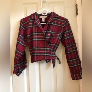 Plaid Jones New York Pure Silk Wrap Blouse